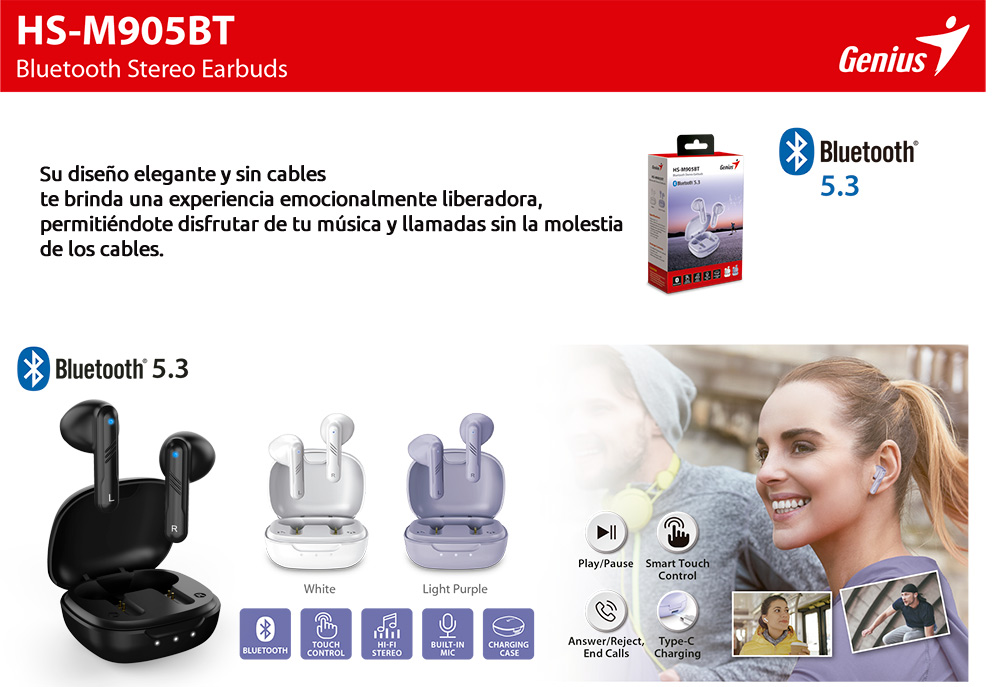Genius HS-M905 Bluetooth 5.3 Earbuds
